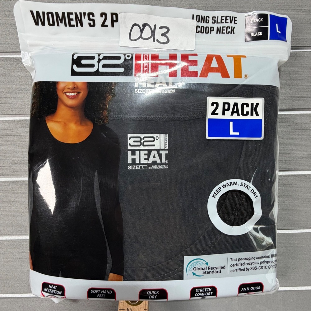 32 Degrees Heat Womens 2 Pack Long Sleeve Scoop Neck Thermal Tops Black Large